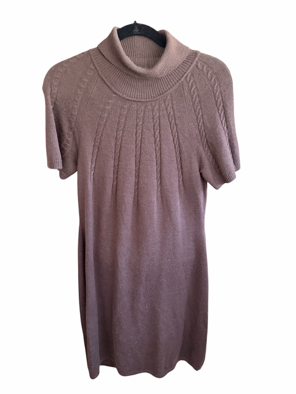 Calvin Klein Cable-Knit Cowl Neck Brown Wool Sweater Dress Women's Size Small